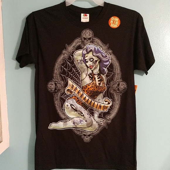 Pin-Up Zombie Retro GLOW IN THE DARK! Tee Top - Picture 2 of 5